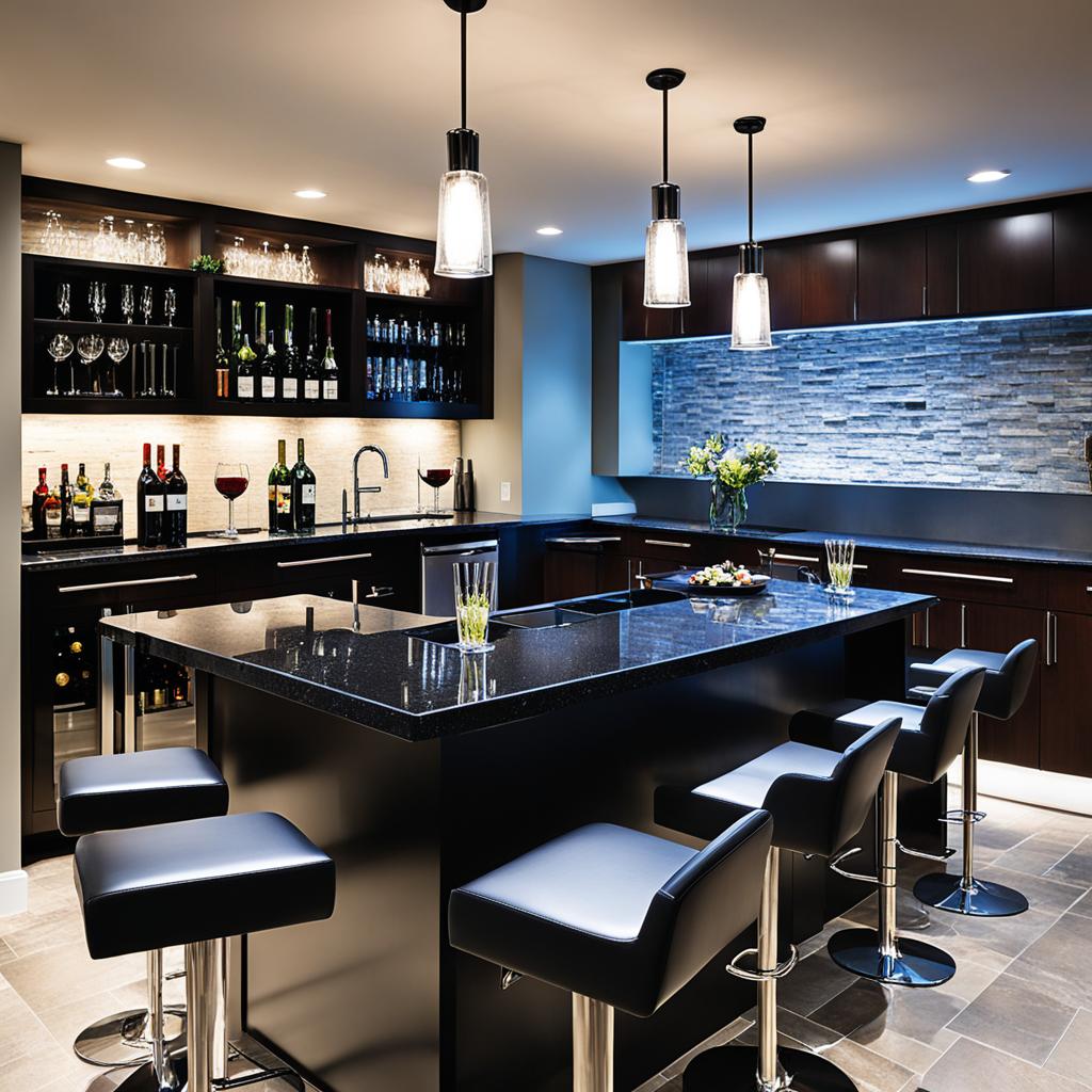 Basement bar countertops and seating