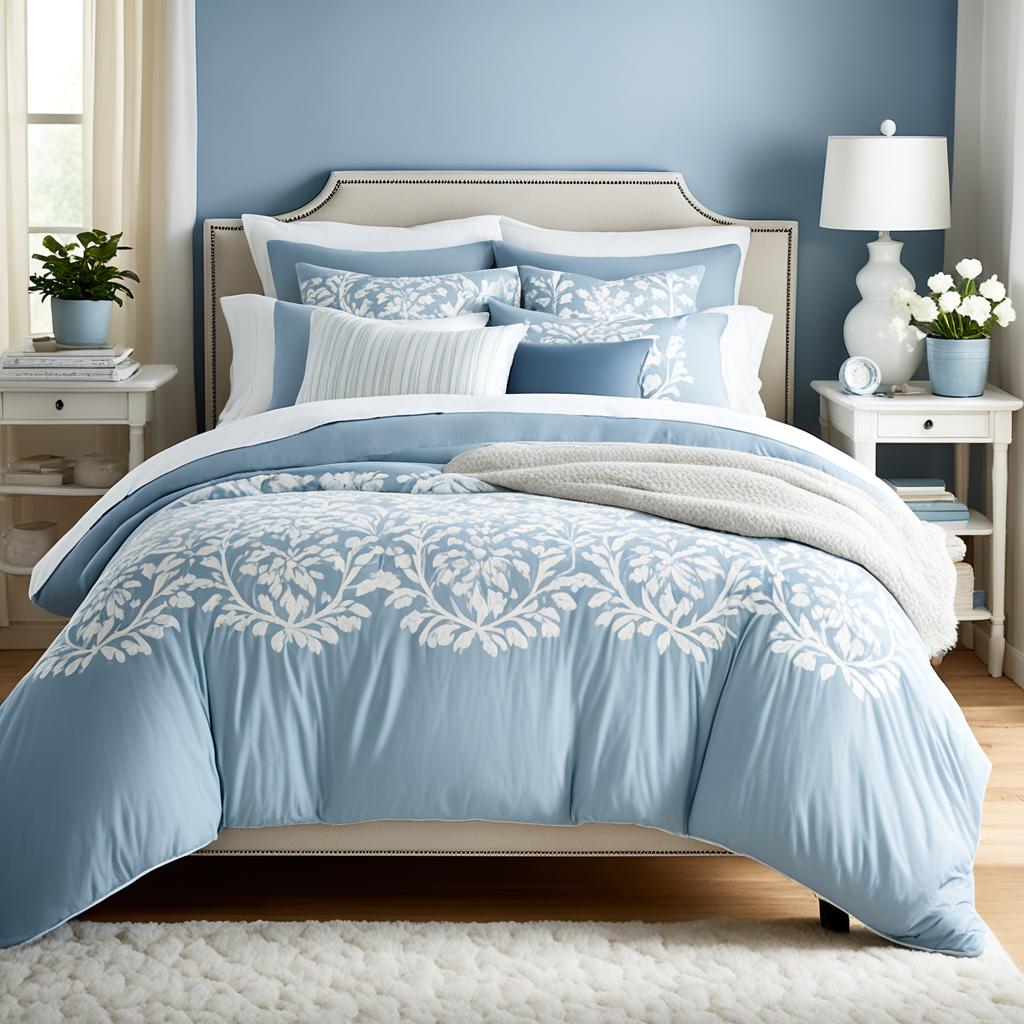 Blue and white bedroom