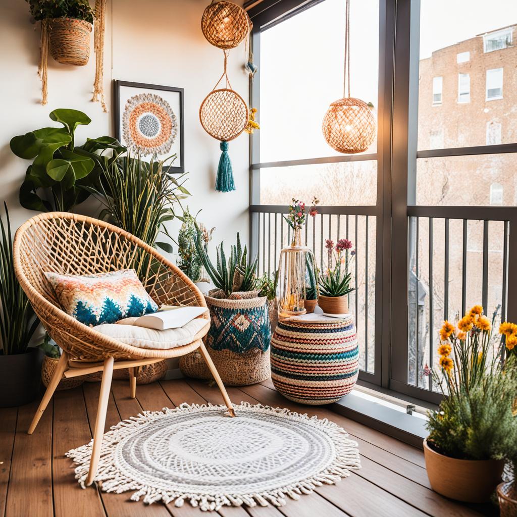 Bohemian outdoor decor on a small balcony