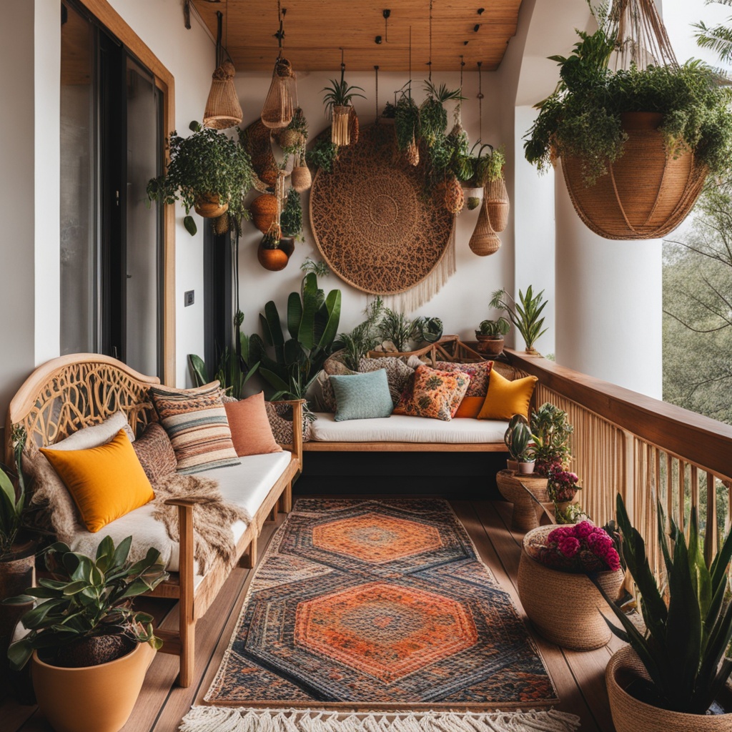 Boho balcony decorating ideas with macramé plant hangers