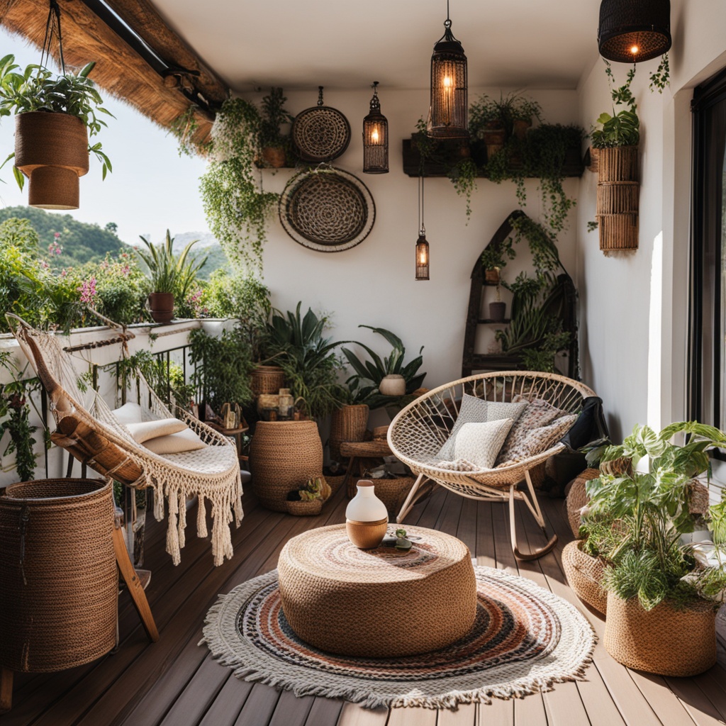 Boho balcony with comfortable seating