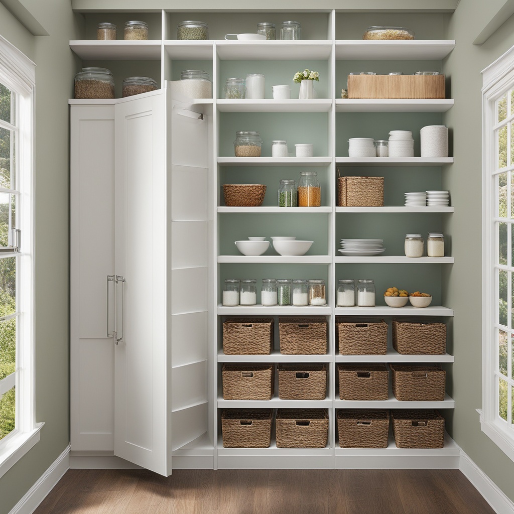 Built-in white pantry shelving