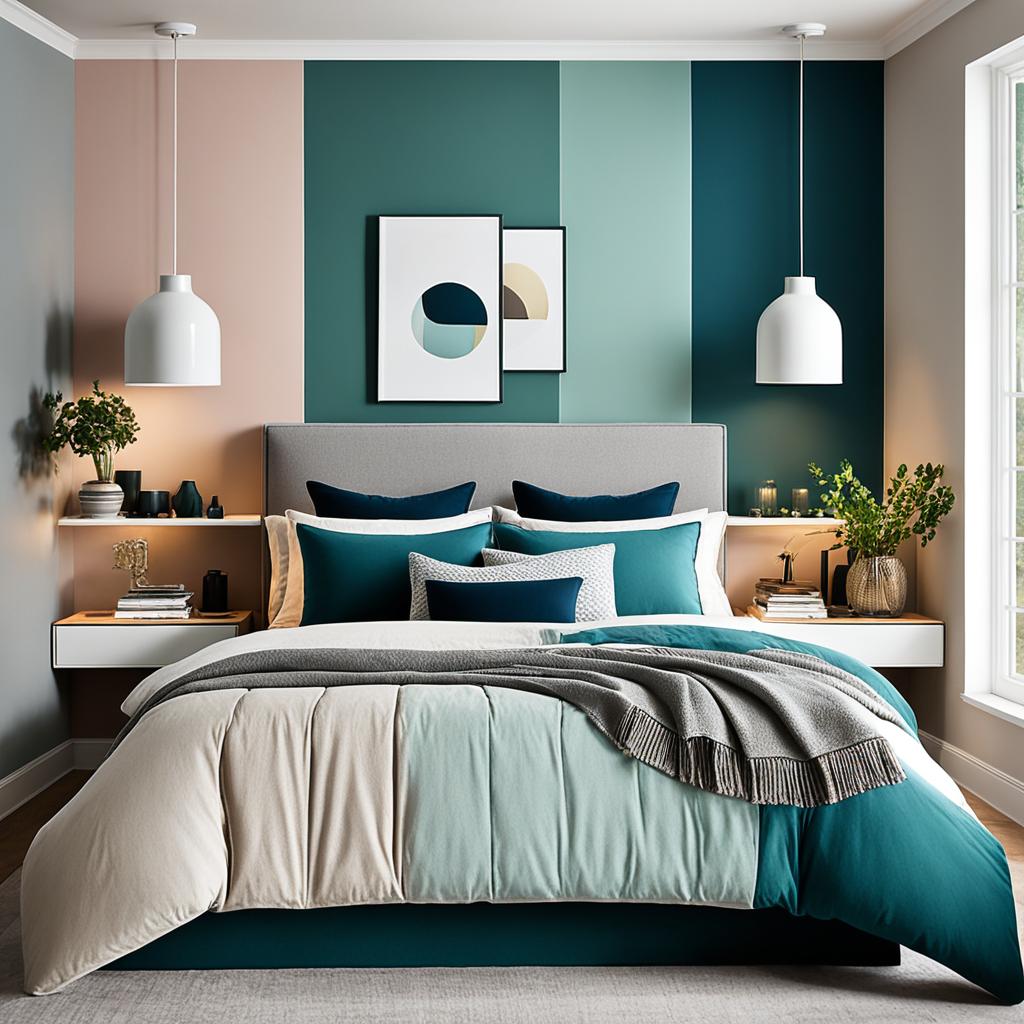 Color blocking bedroom with two-tone walls