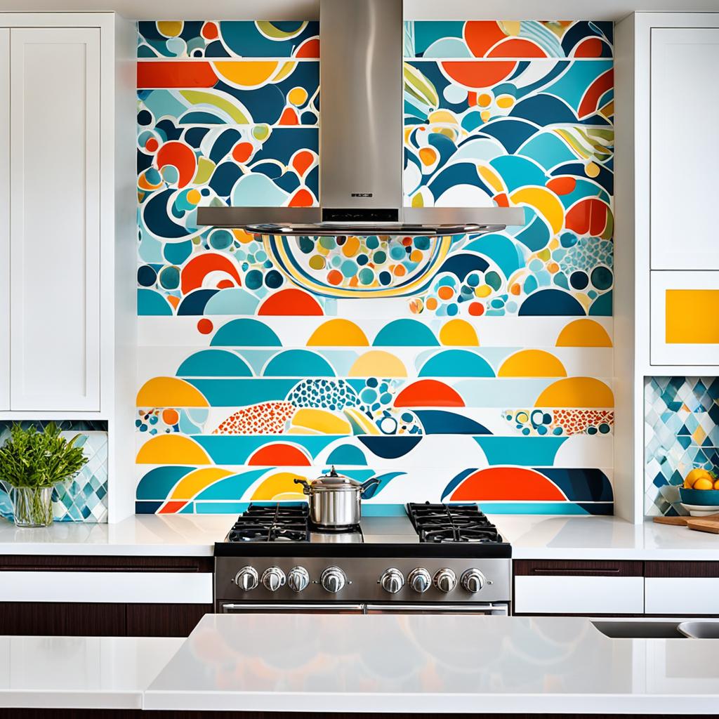 Colorful backsplash in modern kitchen