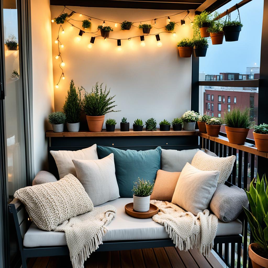 Cozy balcony lighting for small balcony design