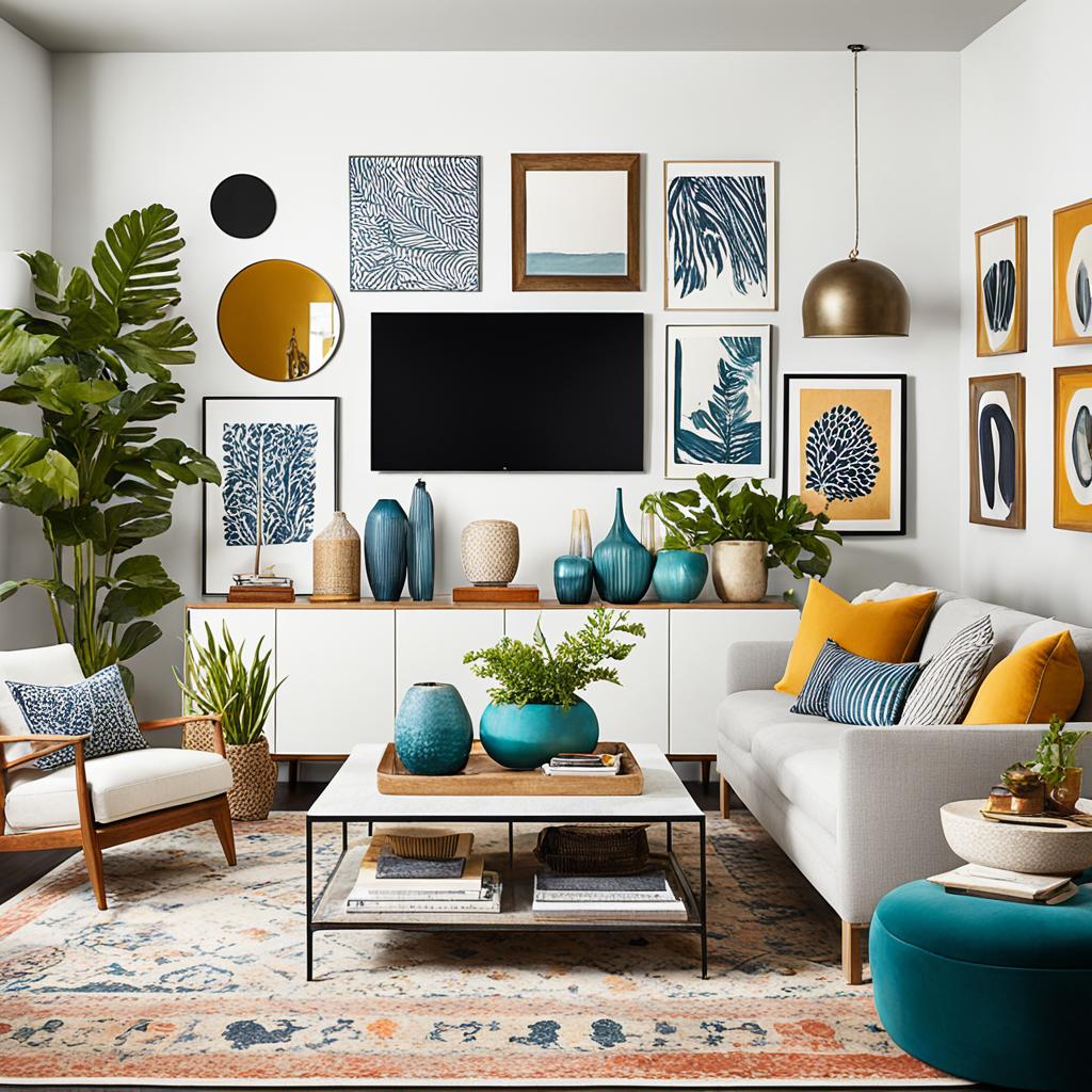 Eclectic living room with clean background