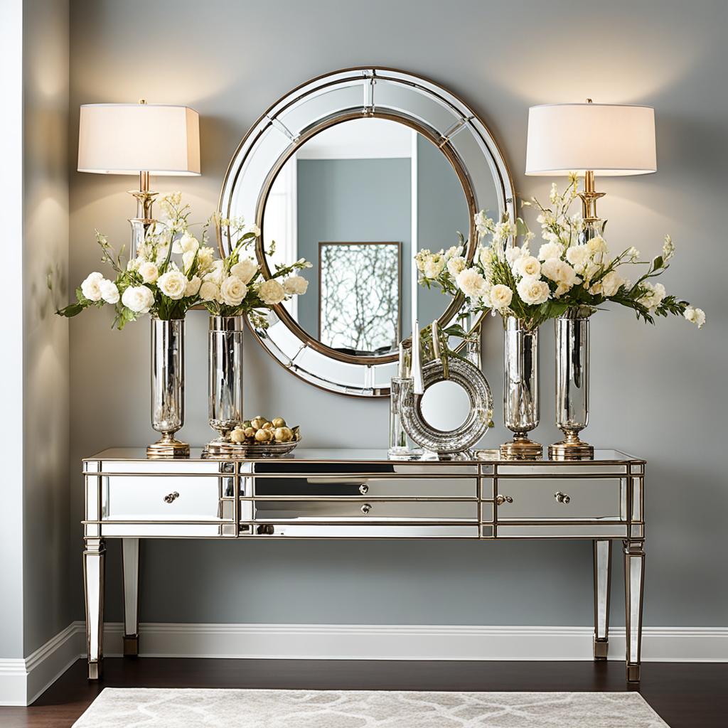 Entry table accents with mirror and lighting