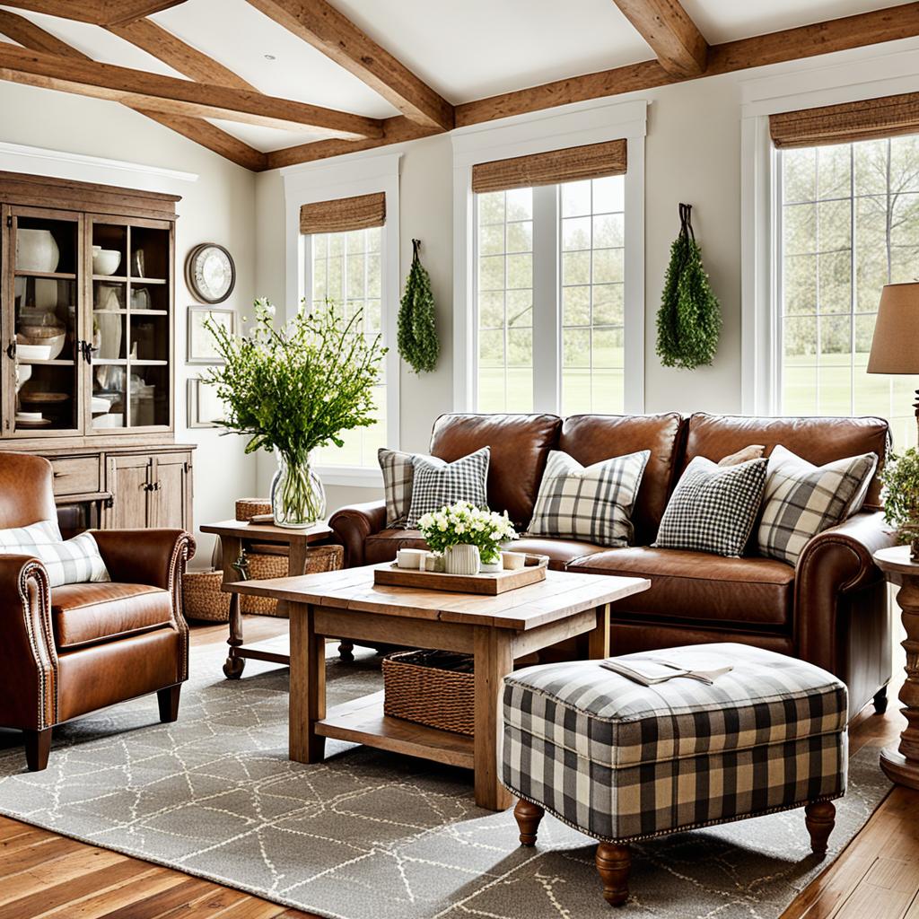 Farmhouse living room furniture arrangement