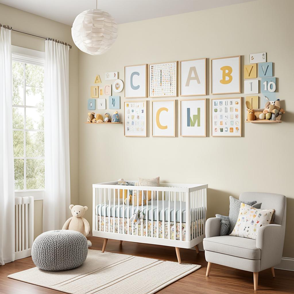 Gender-inclusive nursery decor with alphabet and numbers