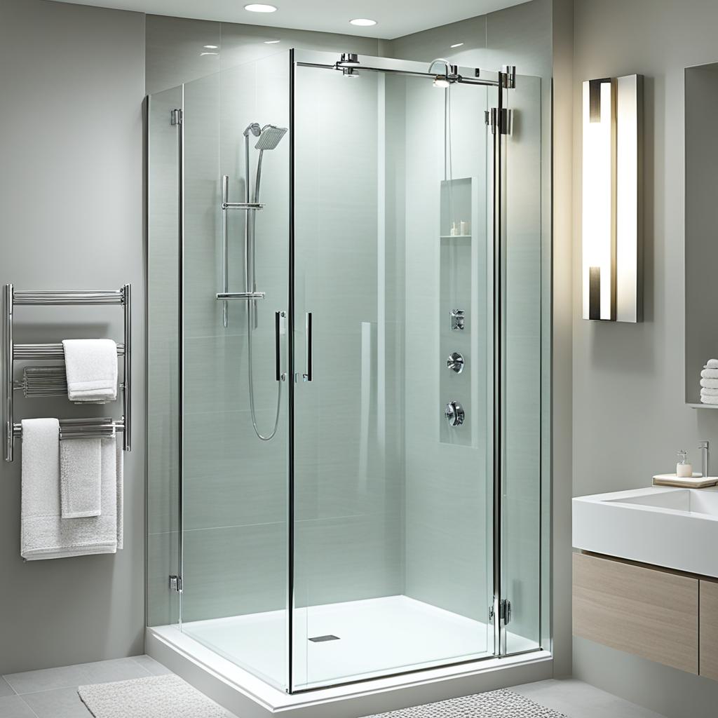 Glass shower enclosure in compact bathroom design