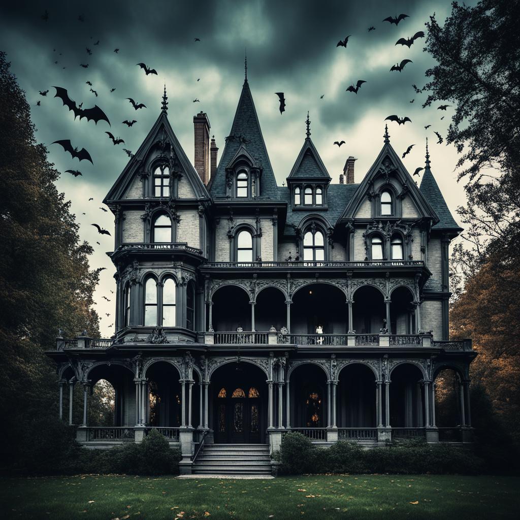 Gothic mansion with bats