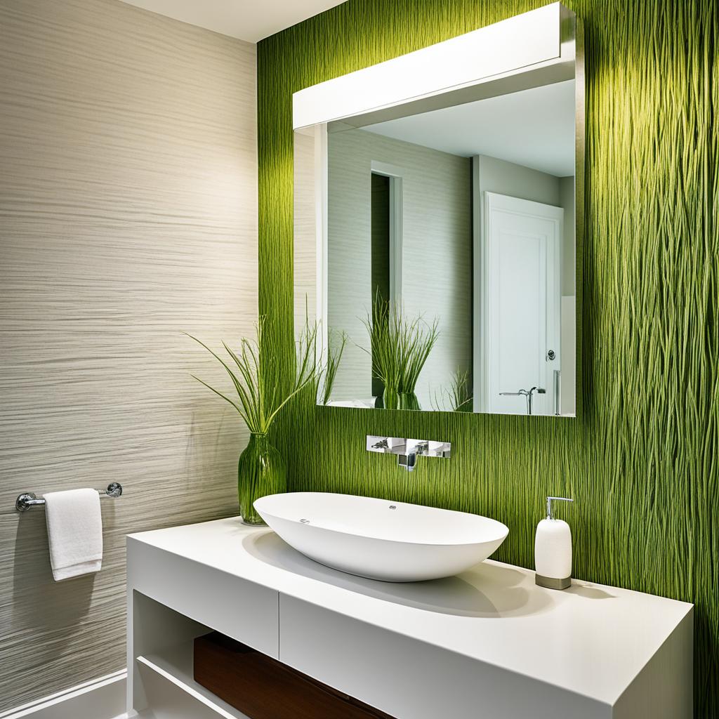 Grass cloth wallpaper in bathroom