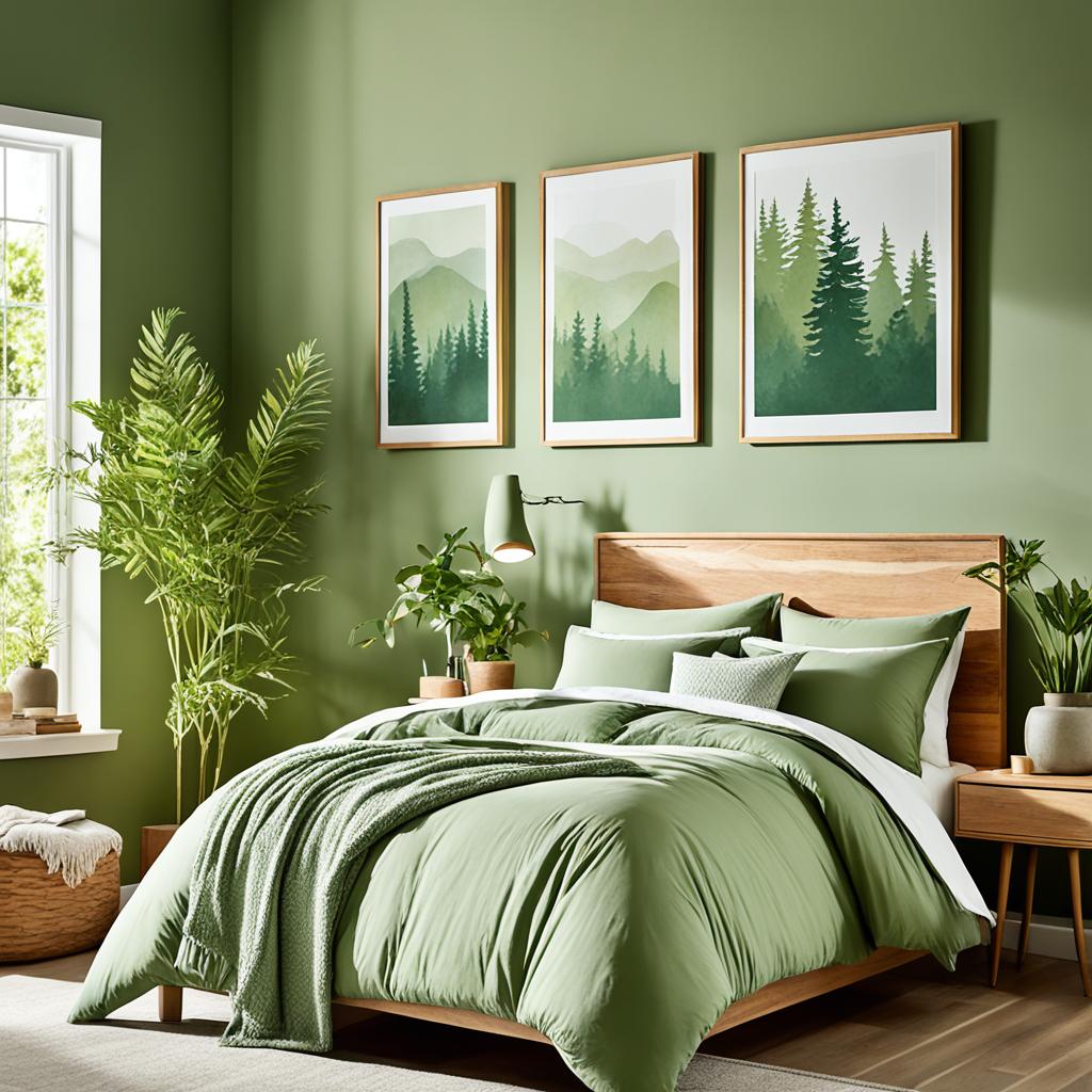 Green bedroom aesthetic with sage walls