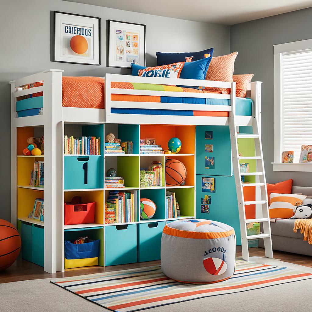 Kids loft bed with play area