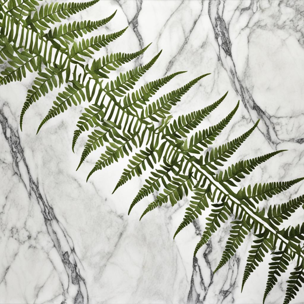 Marble backsplash with fern motifs