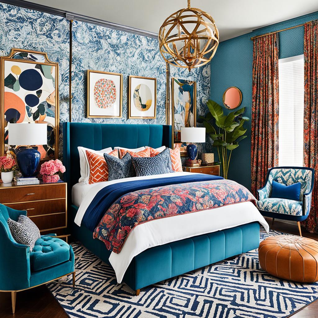 Maximalist room with eclectic mix of furniture