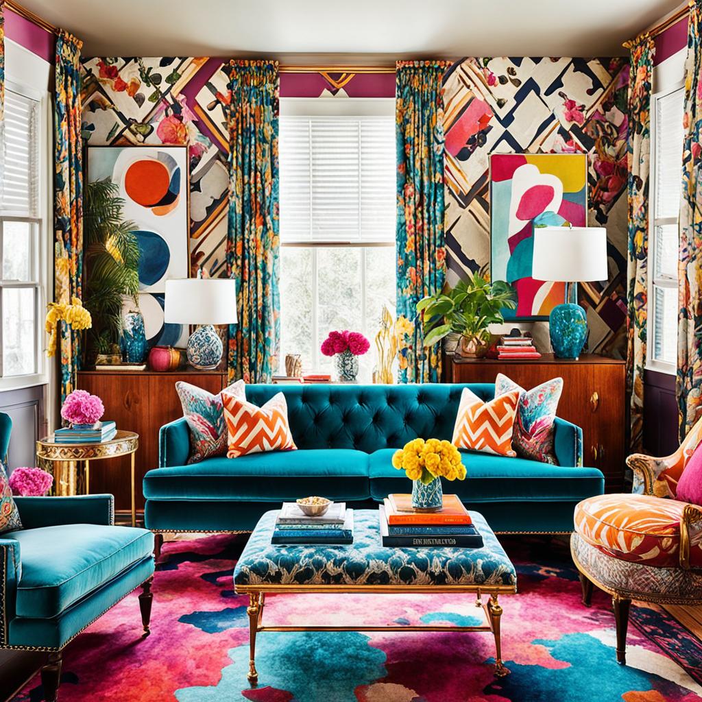 Mixed patterns in maximalist living room