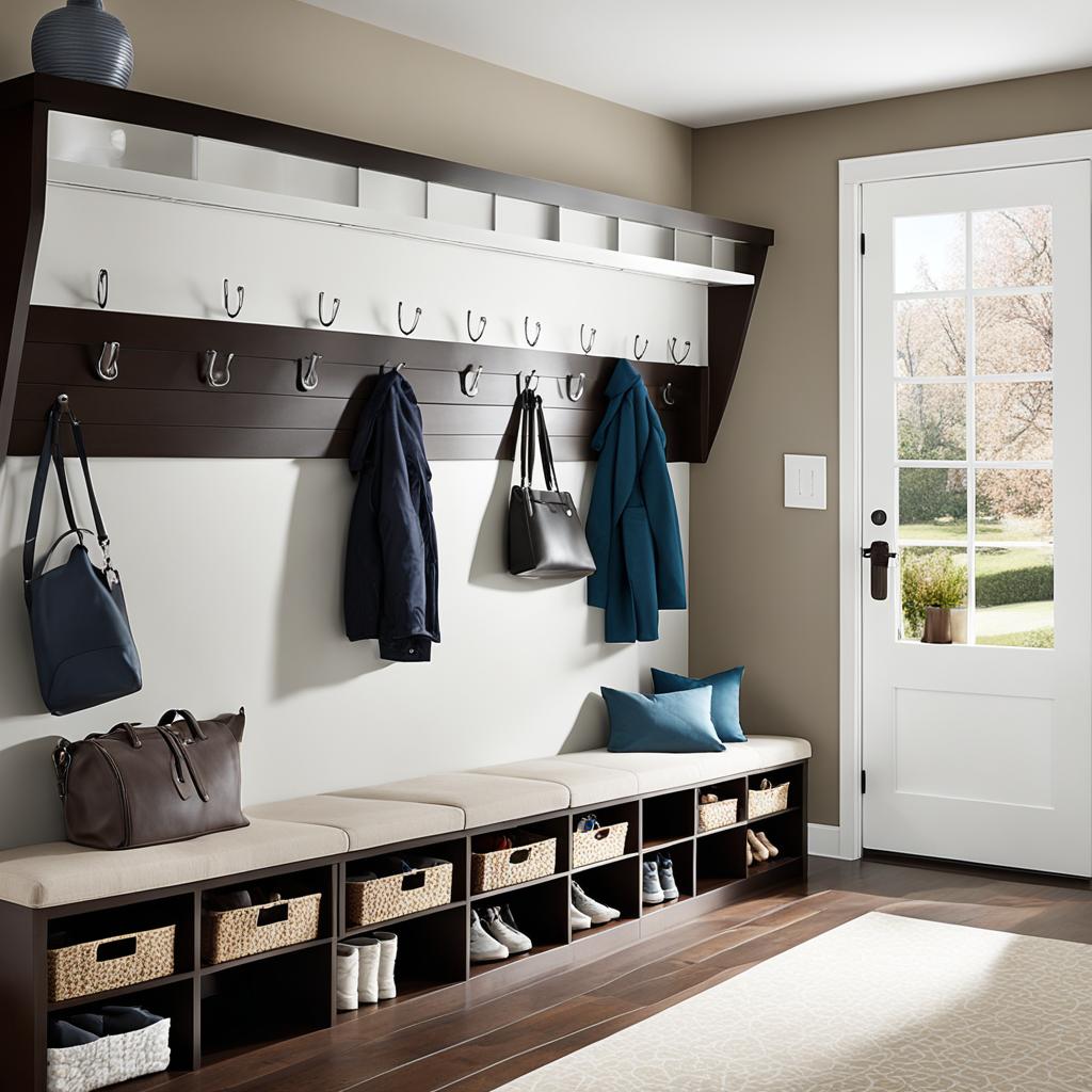 Mudroom coat racks and cubbies