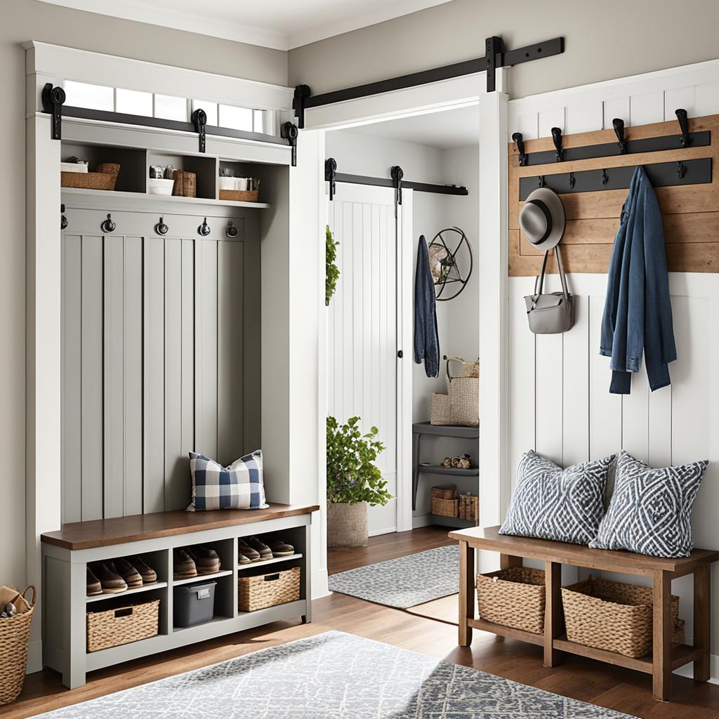 Mudroom entryway ideas with barn doors