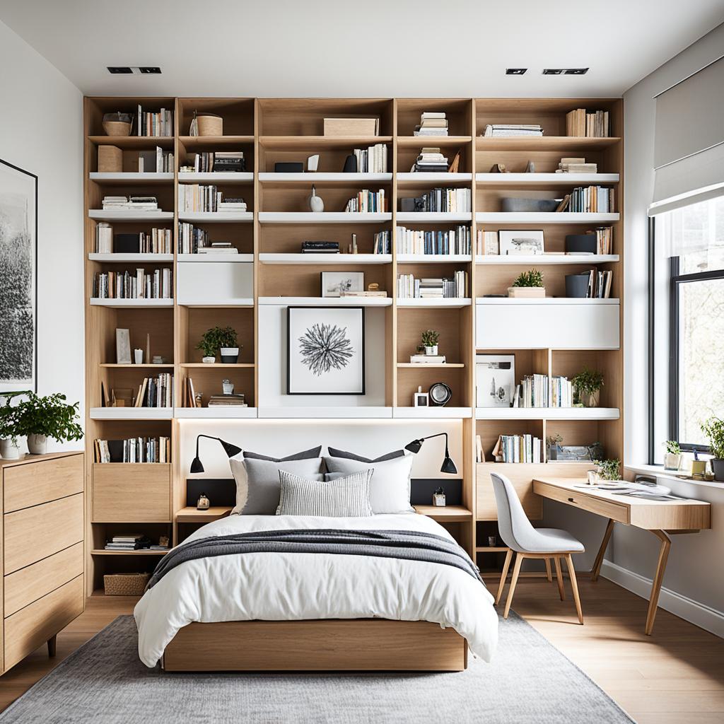 Multifunctional furniture in a bedroom office