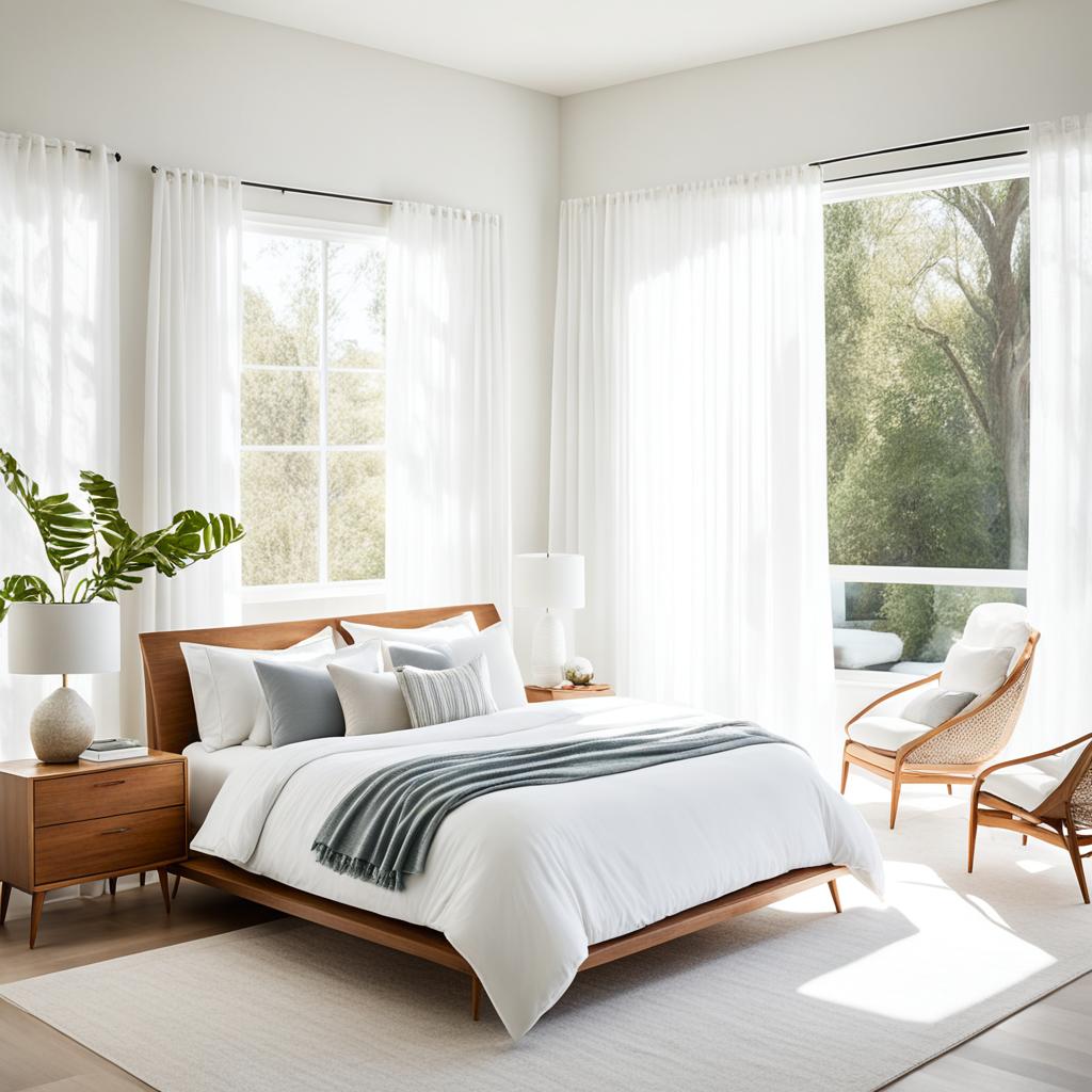 Natural lighting for bright airy white bedroom