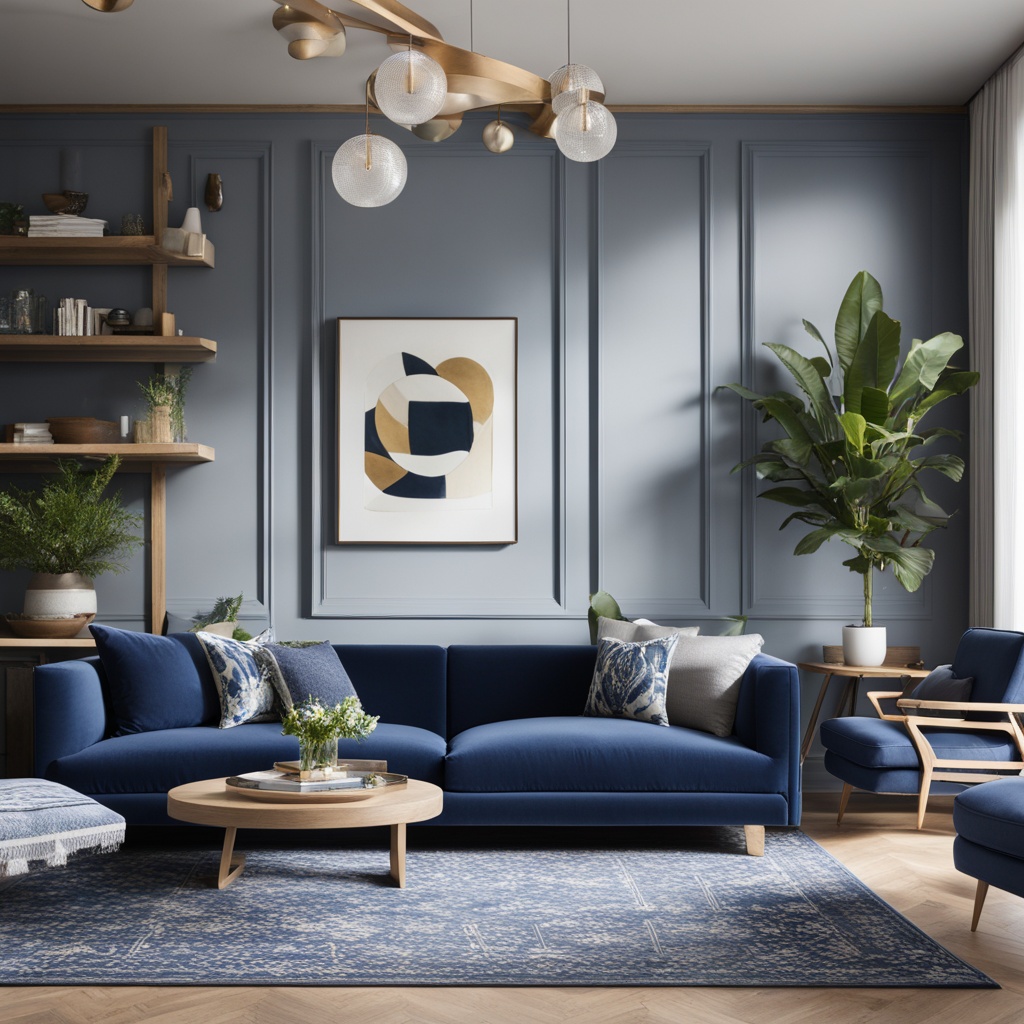 Navy accent wall living room