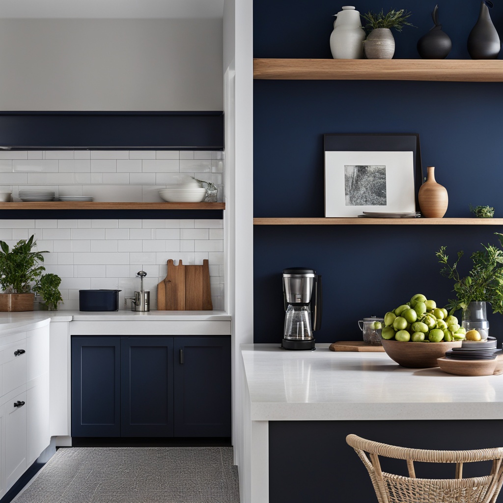 Navy blue accent wall kitchen