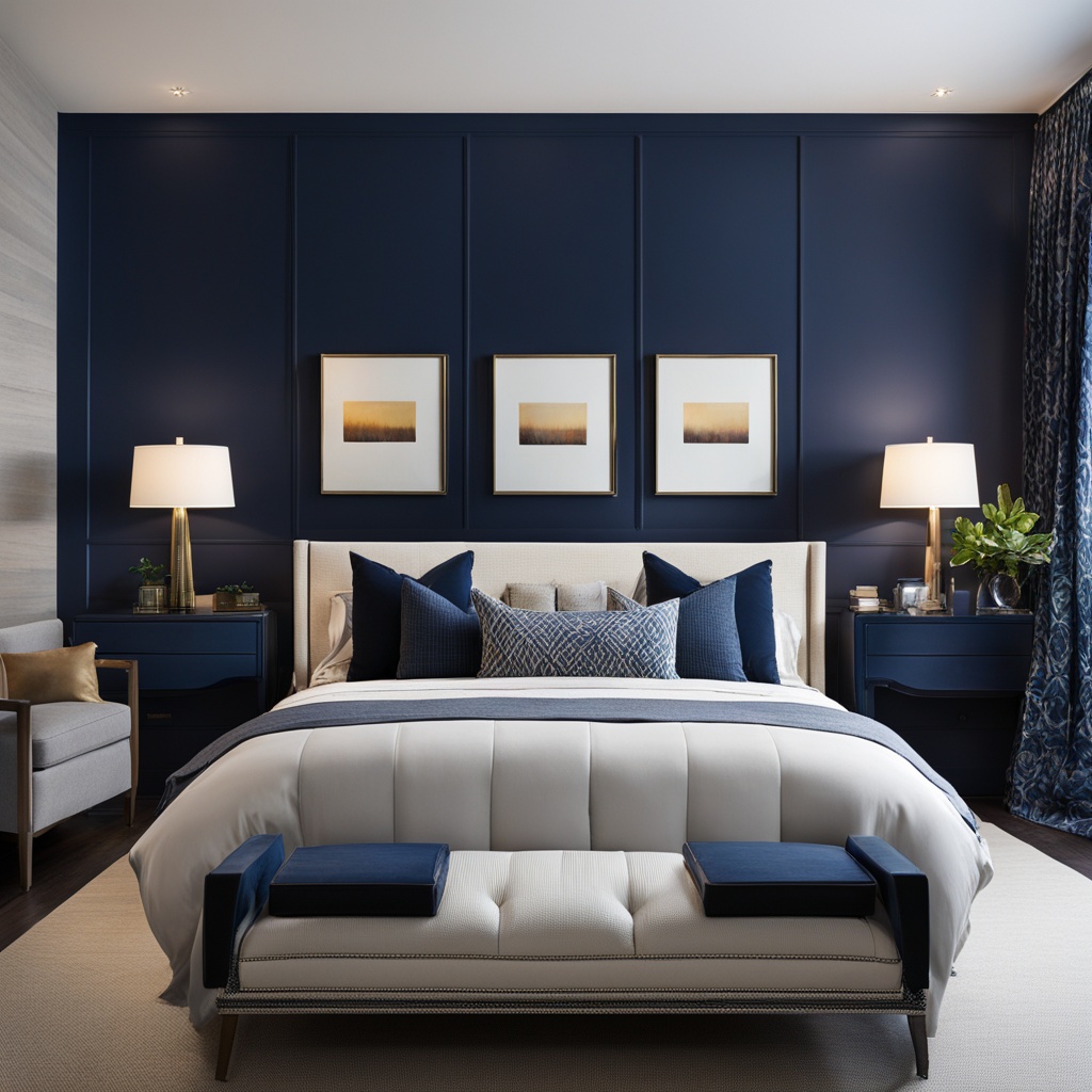 Navy blue bedroom accent wall