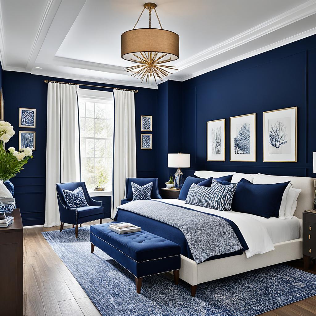 Navy blue wallpaper accent wall