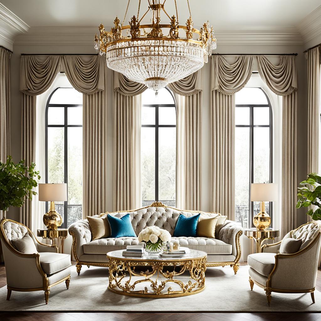 Opulent living room with statement sofa