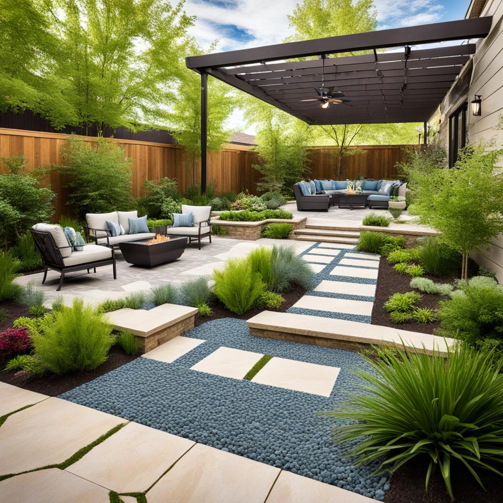 Outdoor living space with hardscaping and softscaping elements