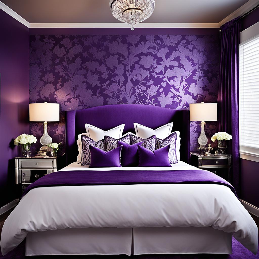 Purple accent walls in bedroom