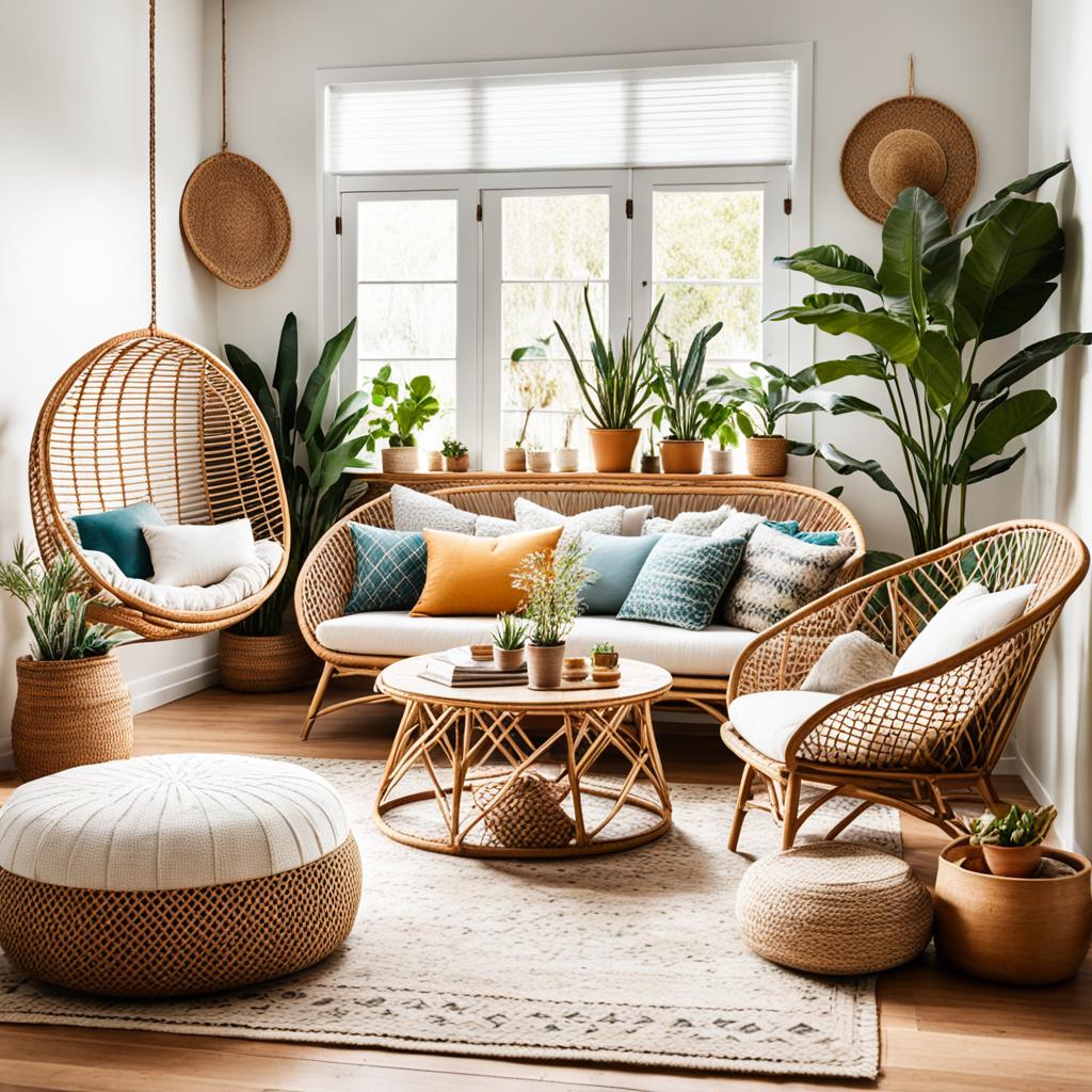 Rattan furniture in boho decor