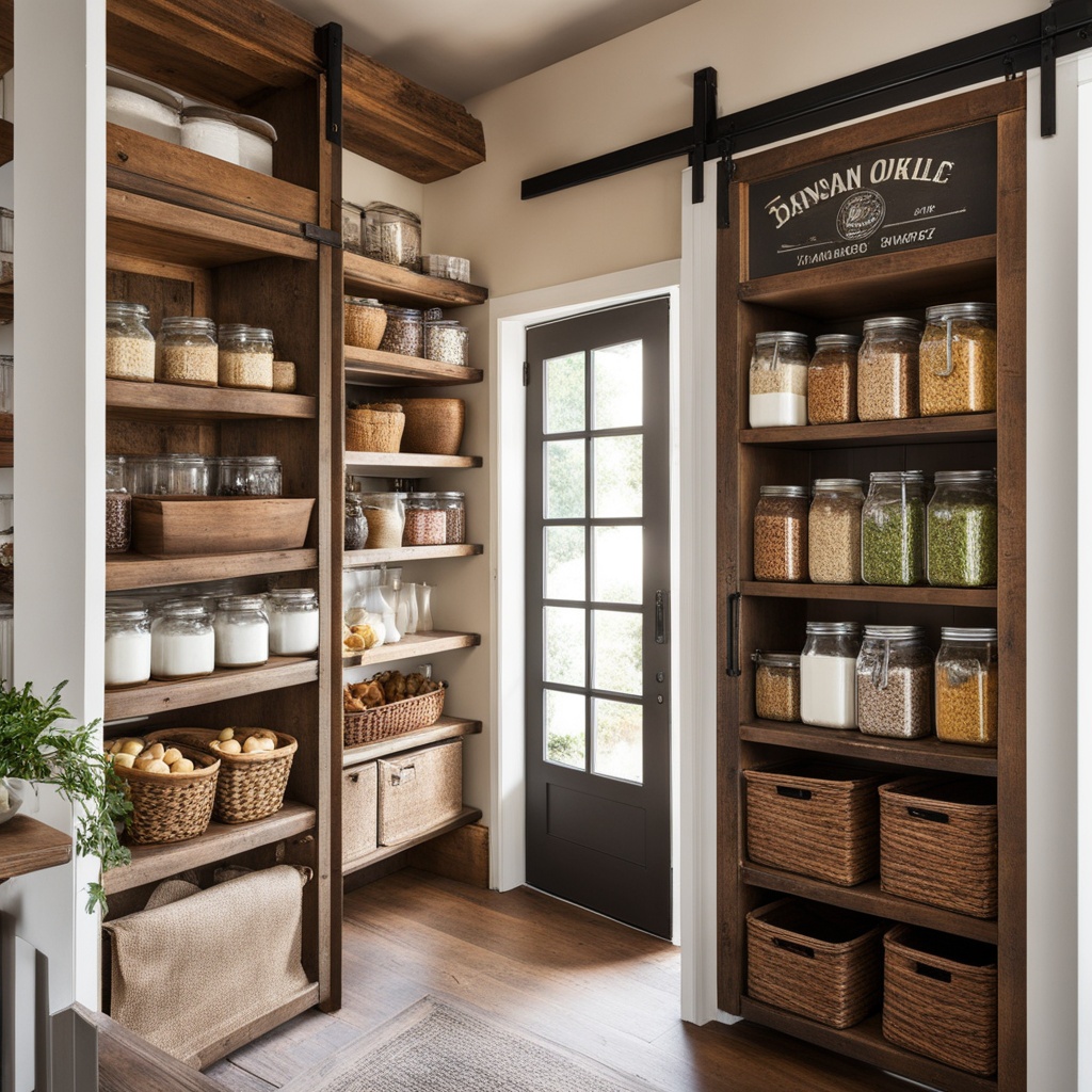 Rustic white pantry with barn door