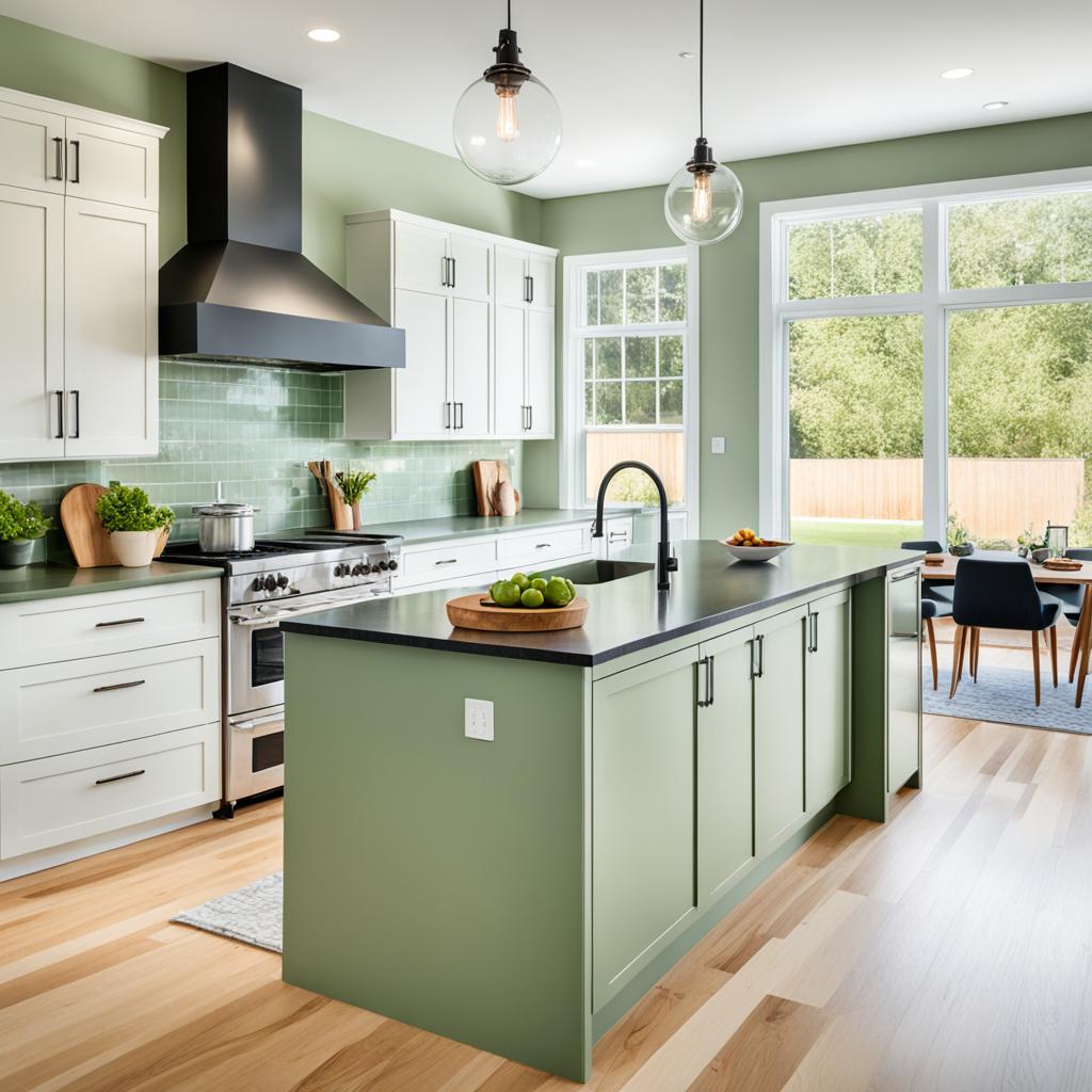 Sage Green Open Concept Kitchen