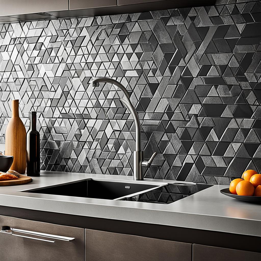 Textured backsplash with brutalist tiles