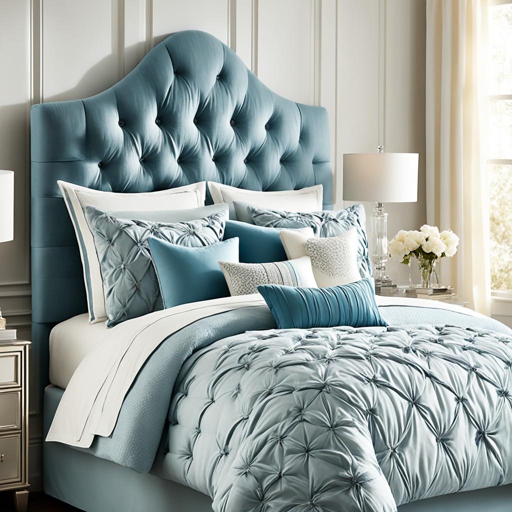 Upholstered headboard and plush bedding for teen girl room design