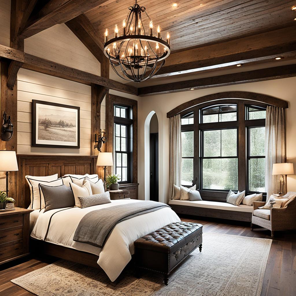 Vintage lighting fixtures in rustic bedroom