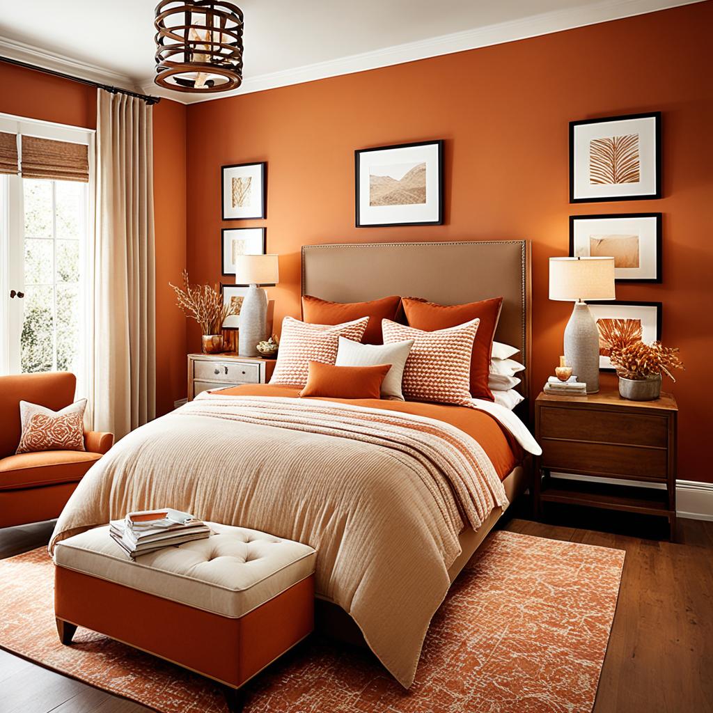 Warm bedroom colors with terracotta and ochre tones