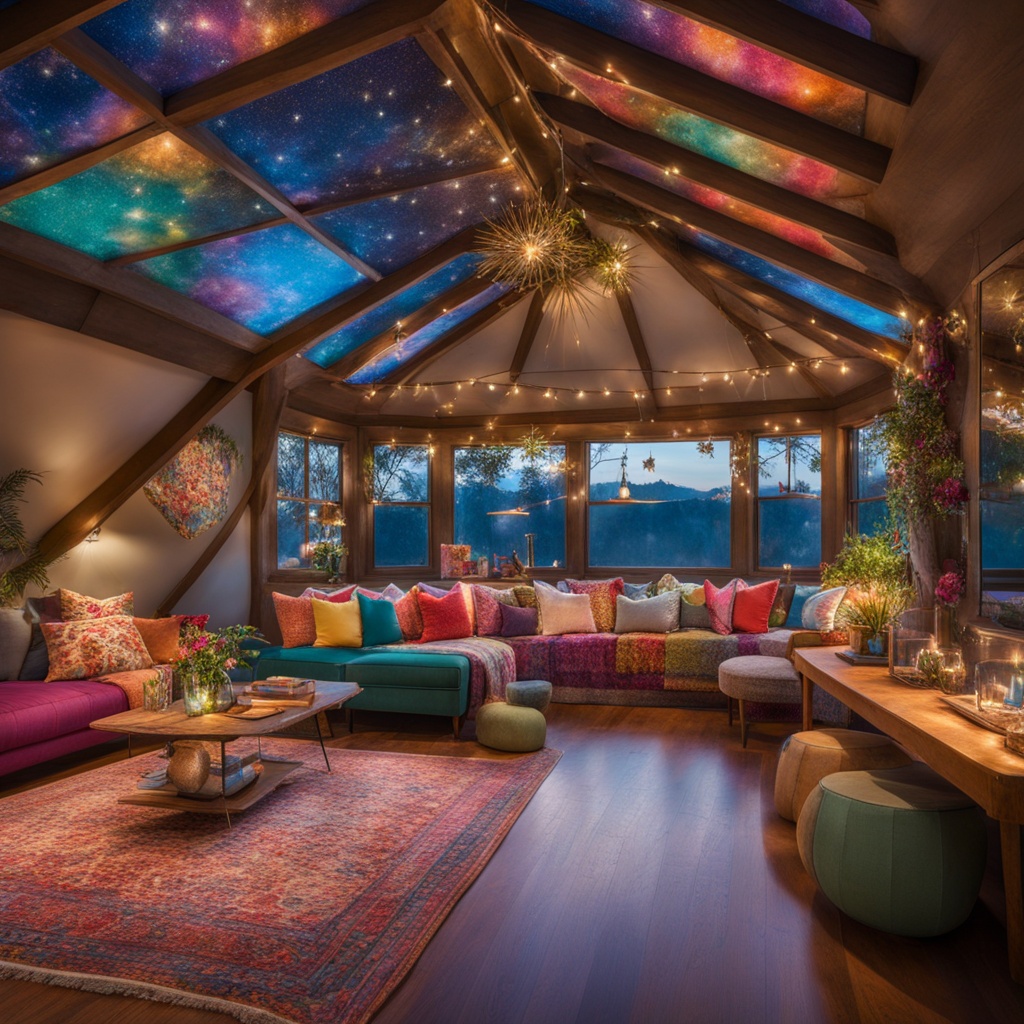 Whimsical living spaces with decorated ceilings