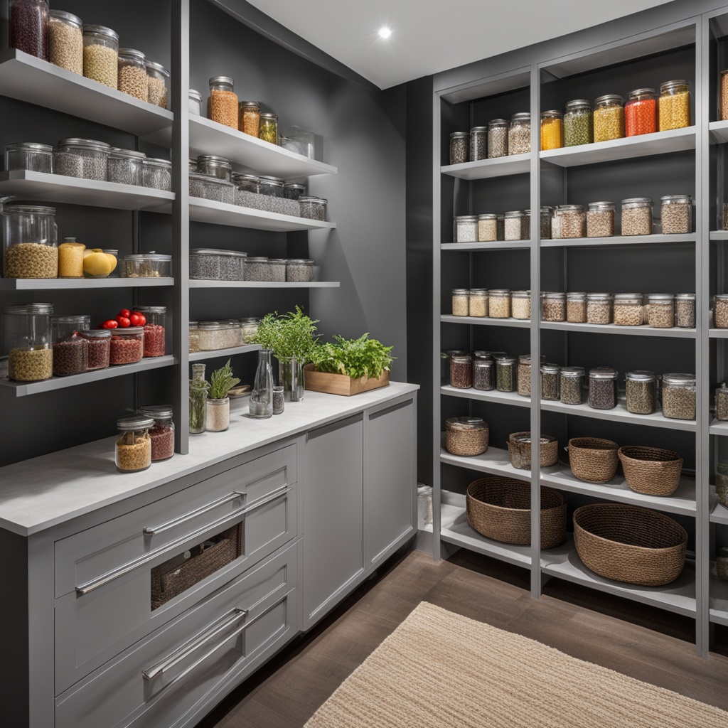 White metal wire shelves for pantry storage