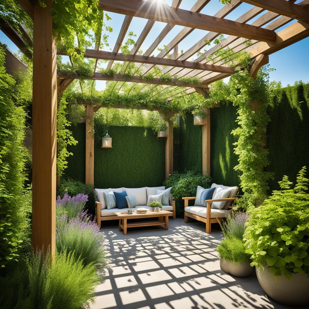 Wooden pergola in a garden setting