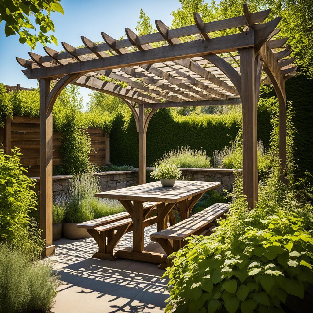 Wooden pergola in a garden