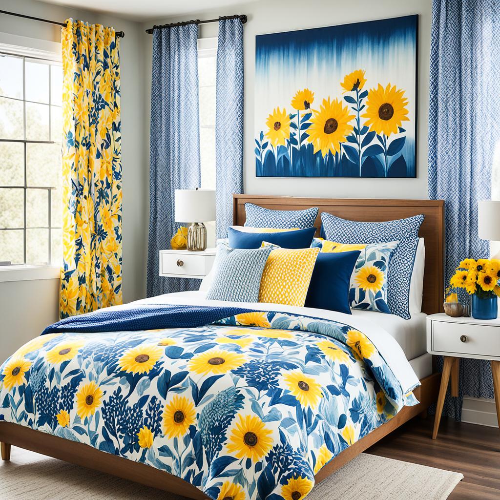 blue and yellow bedroom