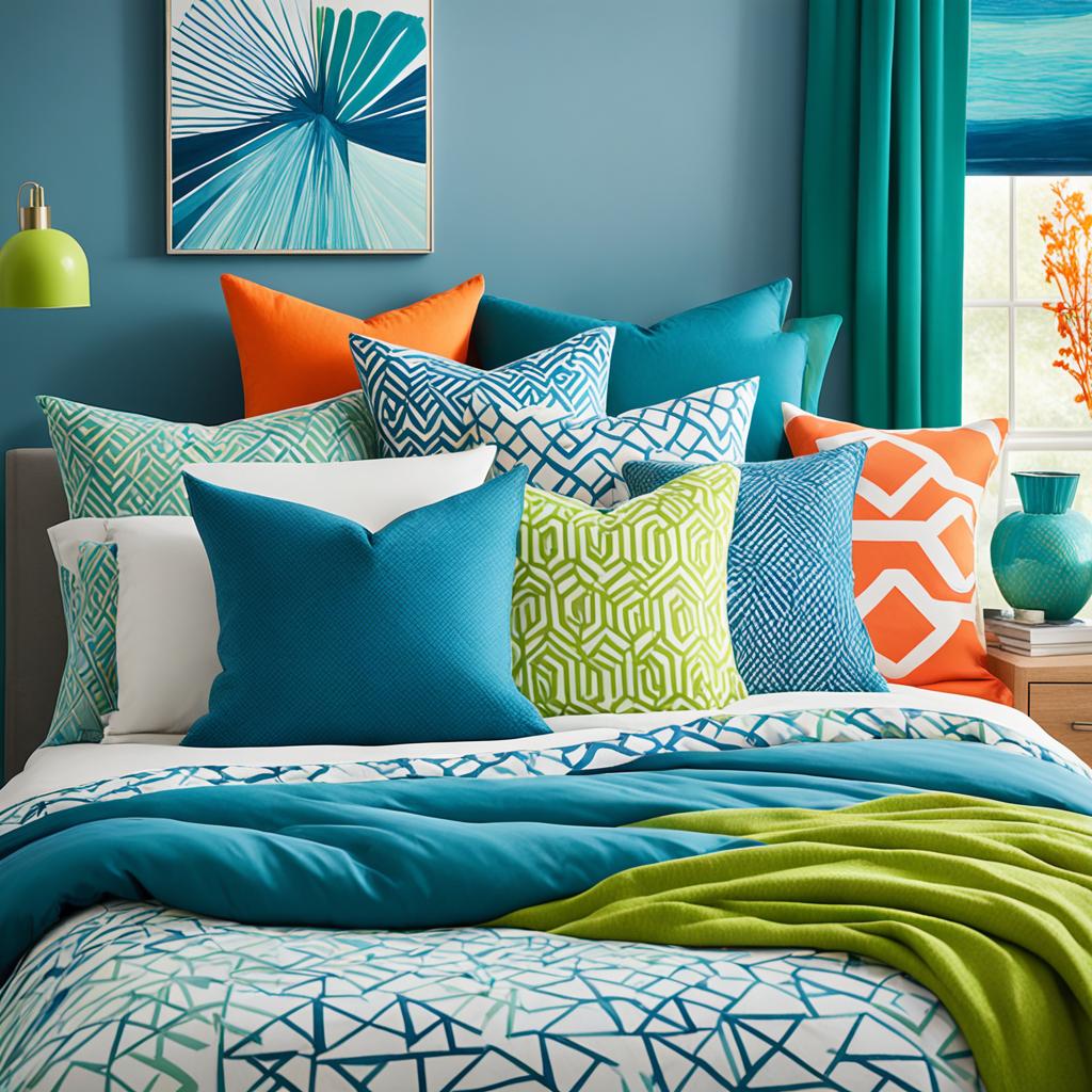 blue bedroom with vibrant colors