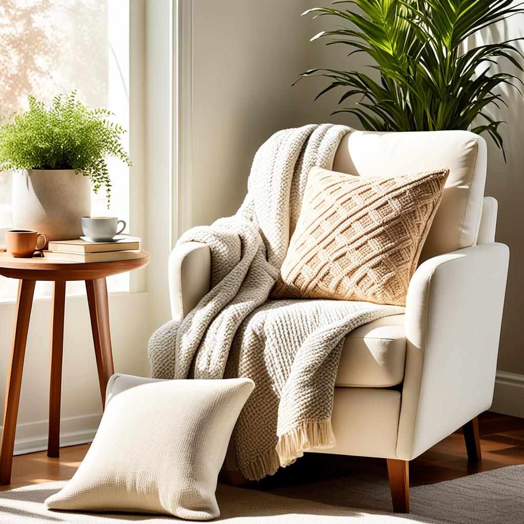 cozy reading nook with pillows and throw