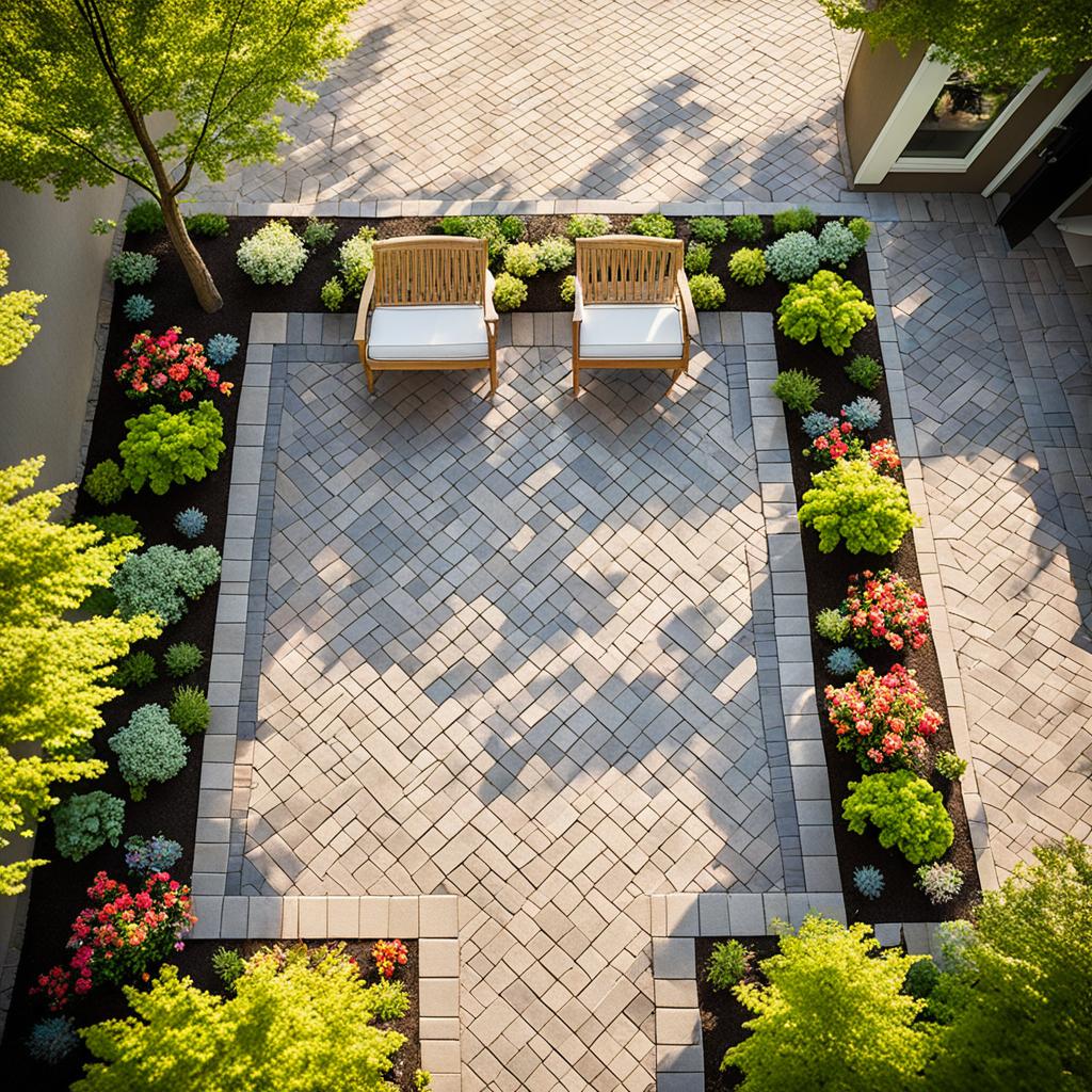 herringbone pattern patio paver design