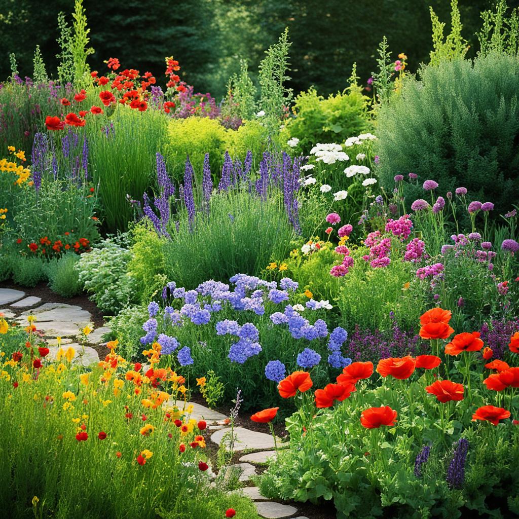 intermingling plants in a cottage garden