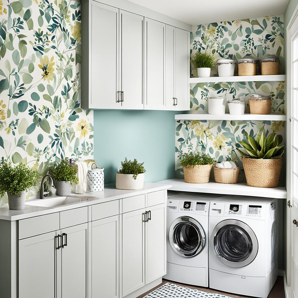 laundry room makeover with wallpaper