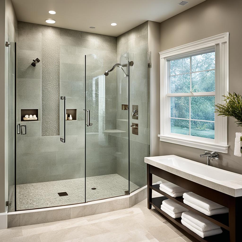 luxury walk-in shower with bench